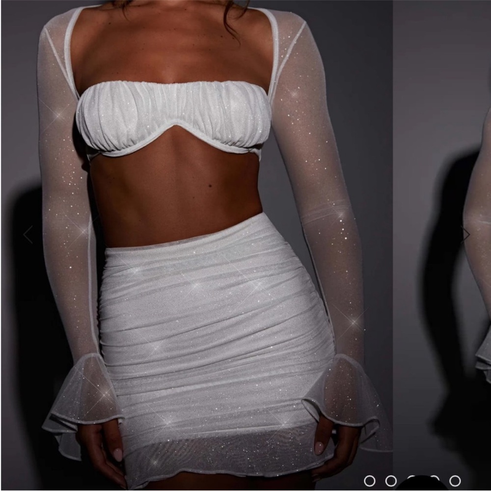 Babyboo Women's 2 Piece sparkly white skirt and crop top tie set